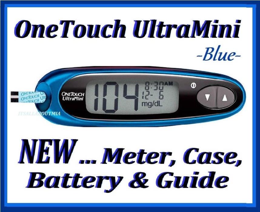 NEW BLUE OneTouch UltraMini Mini LIFESCAN Glucose Meter, Battery, Case, Guide