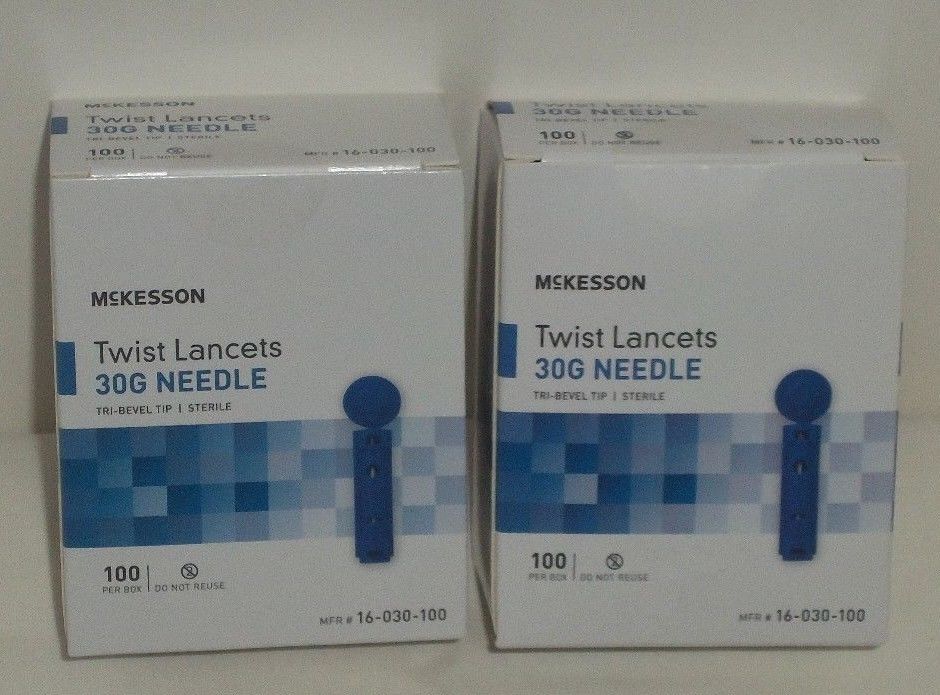 200 McKesson Twist Lancets 30G (2x100) 2021-22 NEW, FACTORY SEALED-SHIPS FREE