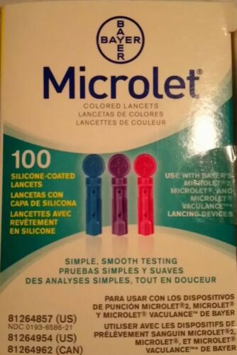 Microlet Colored Silicon Coated Lancets 100 Pieces Ex. 08/2017, FS!