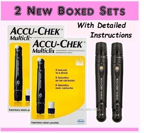 2 x New ORIGINAL Accu-Chek MULTICLIX Lancing Device & Detailed Instructions