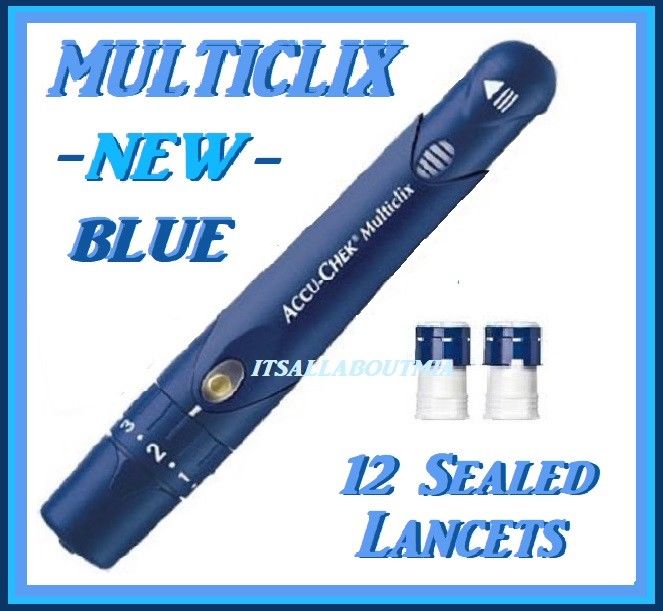New ORIGINAL BLUE Accu-Chek MULTICLIX Lancing Device & 12 Lancets, ROCHE