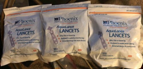 Phoenix AquaLance Lancets 30g, 100 LANCETS - New, Sealed. Lot Of 3