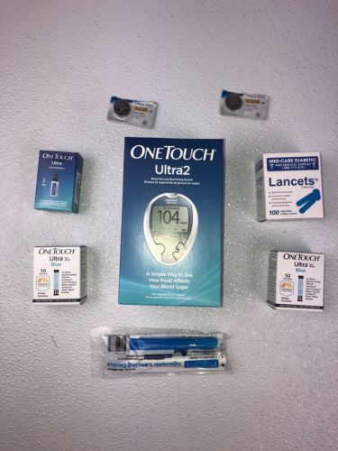 NIB Onetouch Ultra 2 Lot 100-Onetouch Ultra Blue Test Strips 100 Lancets