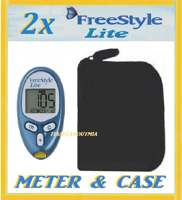 2x FREESTYLE LITE Glucose Meters Monitors, Cases and New Batteries, ABBOTT