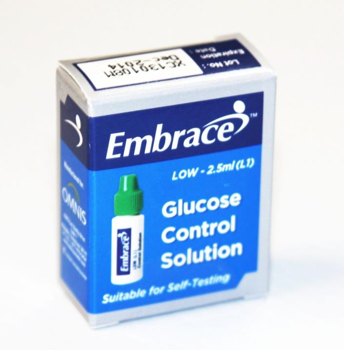 Lot of 100 Embrace (Blood Glucose Control Solution) Diabetic Testing - Low 2.5ml