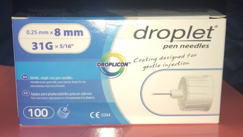 New Box 100 Sterile Droplet Disposable Diabetic Pens 31G x 5/16