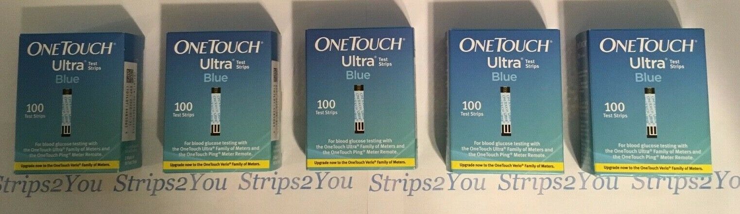 One Touch Ultra Blue Diabetic Test Strips #100, lot of 5 = 500 expire 5/31/20