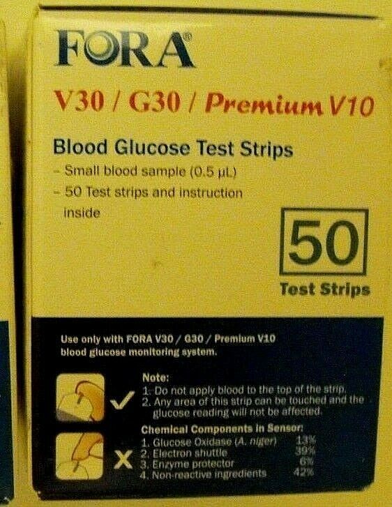 FORA V30 / G30 / PREMIUM V10 BLOOD GLUCOSE TEST STRIPS 1 BOX OF 50 3-31-2019