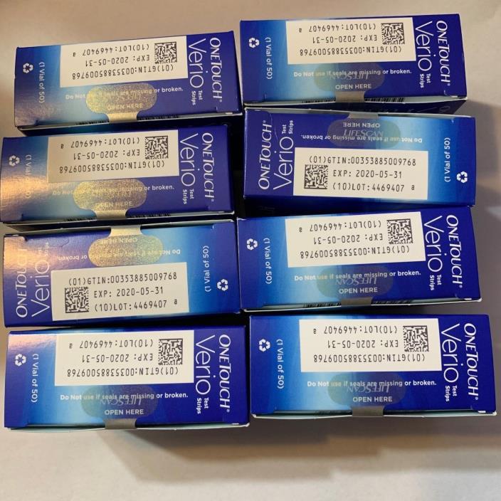 *SALE* ONE TOUCH Verio Diabetic Test Strips 8 Box 50ct Factory Sealed Exp 5/2020