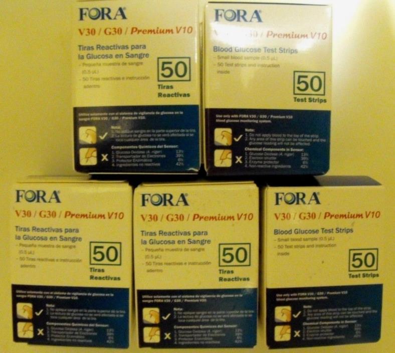 FORA V30 / G30/ PREMIUM V10 BLOOD GLUCOSE TEST STRIPS 5 BOXES OF 50