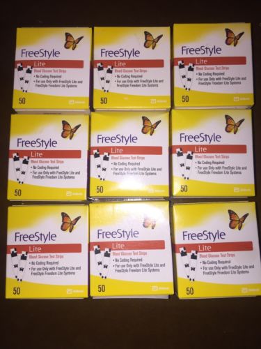 50 Freestyle Lite Blood Glucose Test Strips For Box , 9 Boxes = 450 Lancets