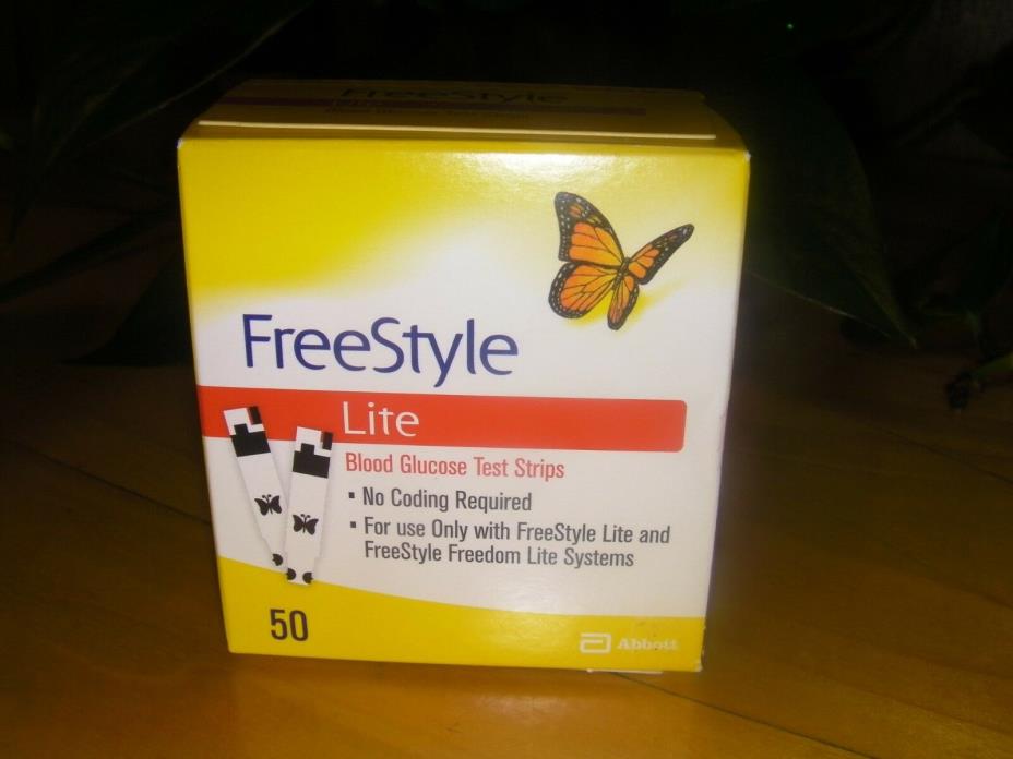 New box of 50 Freestyle lite Glucose Test strips exp, 10-31-2020