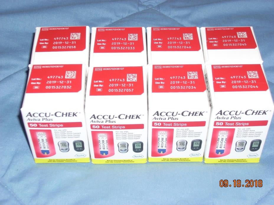 NIB 400 (8 Boxes of 50) Accu-Chek Aviva Plus Test Strips * 12/2019 * Mint Cond.