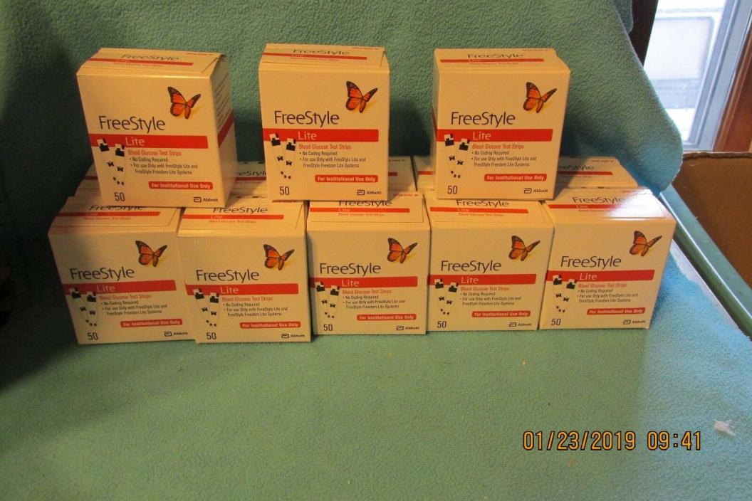 Freestyle Lite Test Strips 13 Boxes of 50 Each= 650 Exp. 7,& 9,& 10- 2020