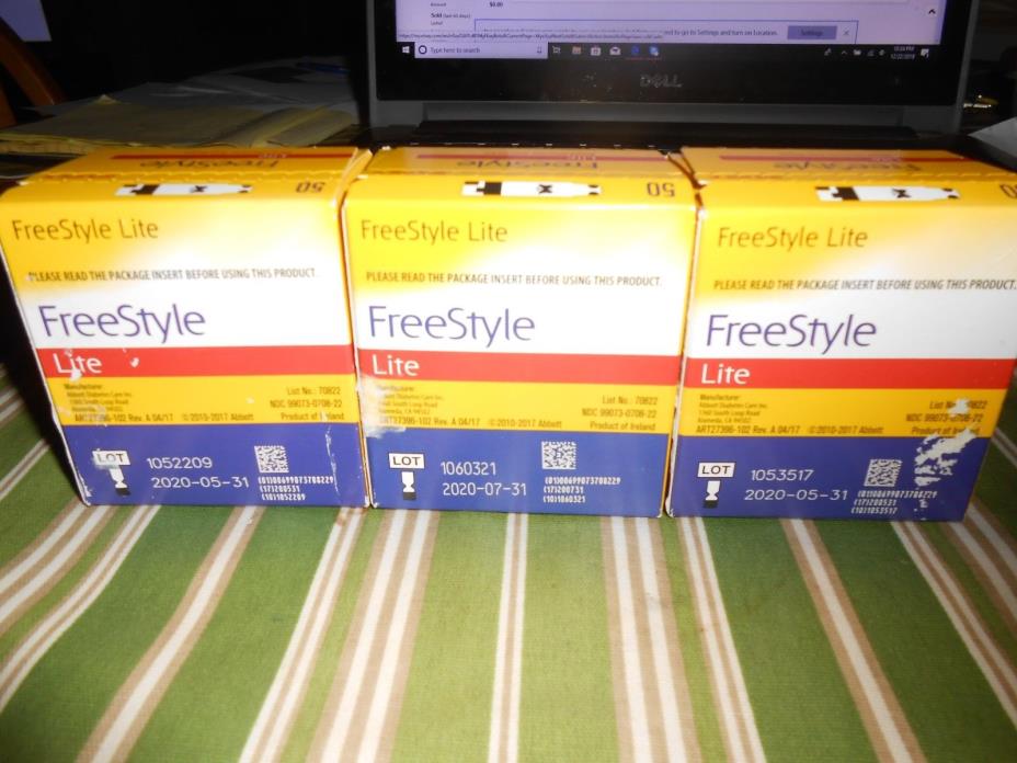 FreeStyle Lite Blood Test Strips new 50ct expires (2)5-31-20/ 5-31-20 (3 TOTAL)