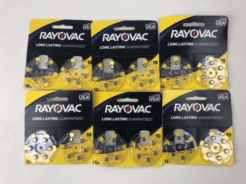 Lot of 6 Rayovac Size 10 Hearing Aid Batteries-12 packs-72 Batteries Free Ship