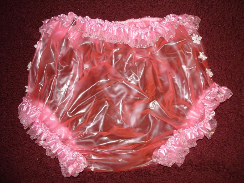 plastic pants adult medium size see through hot pink designed pvc