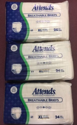 3 X Attends Breathable Adult Briefs XL - X-Large 24 Count Extra Lg 58