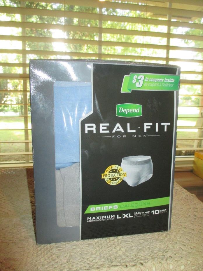 NIB Depend Real Fit for Men  L/XL 1 box  10 count Gray/Blue NEW IN PACKAGE