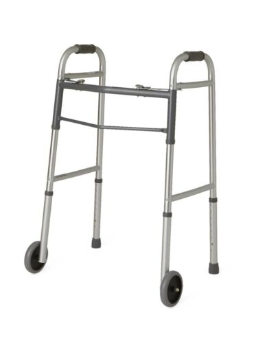 NEW — Medline Guardian Two-Button Basic Folding Walkers with Wheels, 5 Inch