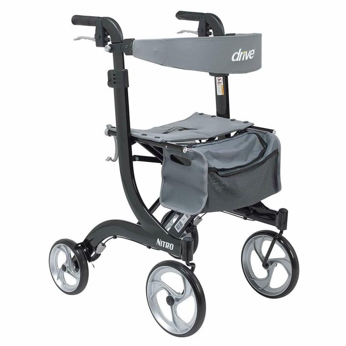 Drive Medical Nitro Euro Style Rollator Rolling Walker, Tall, Black