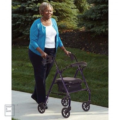 Carex Rollator Walker Duet Compact 4-Wheel With Seat Back Support Heavy Duty New