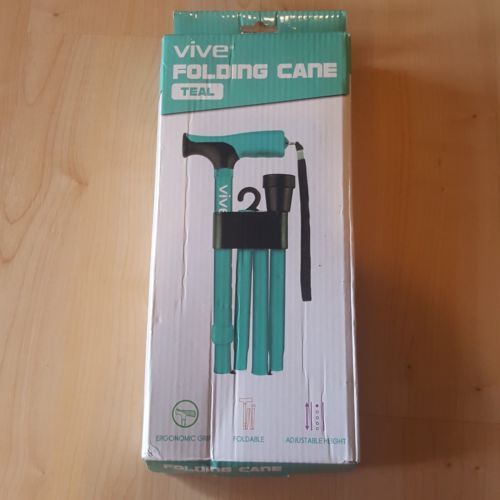 Folding Cane by Vive Walking Cane for Men & Women Collapsible Lightweight teal