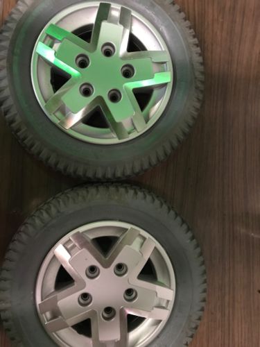 PAIR 3.00-8 Pride Quantum Q6 Edge Drive wheels, Metal Wheels Gray Rubber Tires