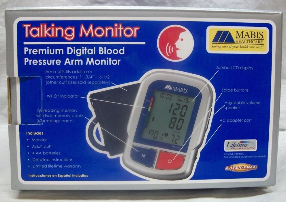 MABIS HEALTHCARE PREMIUM TALKING DIGITAL BLOOD PRESSURE ARM MONITOR # 04-595-001