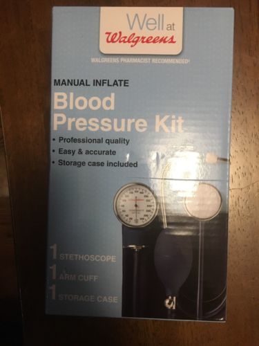 Walgreens Blood Pressure Kit Manual Inflate Stethoscope Arm Cuff Storage Case