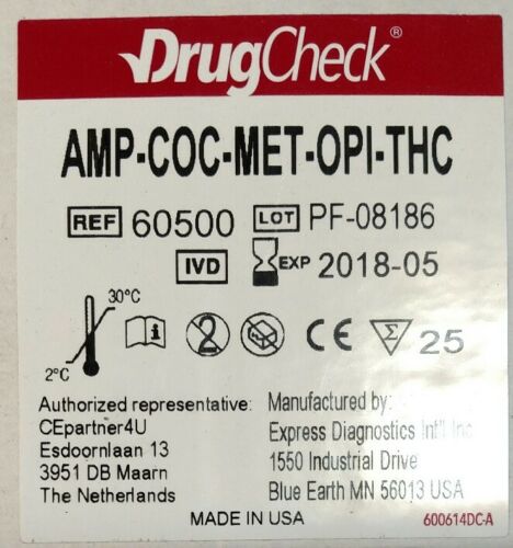 5 Panel Drug Check Test Cup - Case of 25  AMP-COC-MET-OPI-THC  Past date