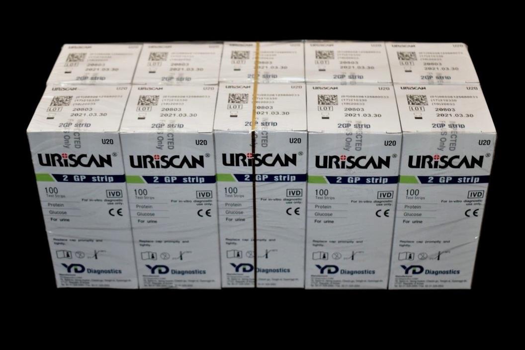 [10 Packs of 100] Uriscan 2 GP Strip Protein Glucose Urine Test Strips U20