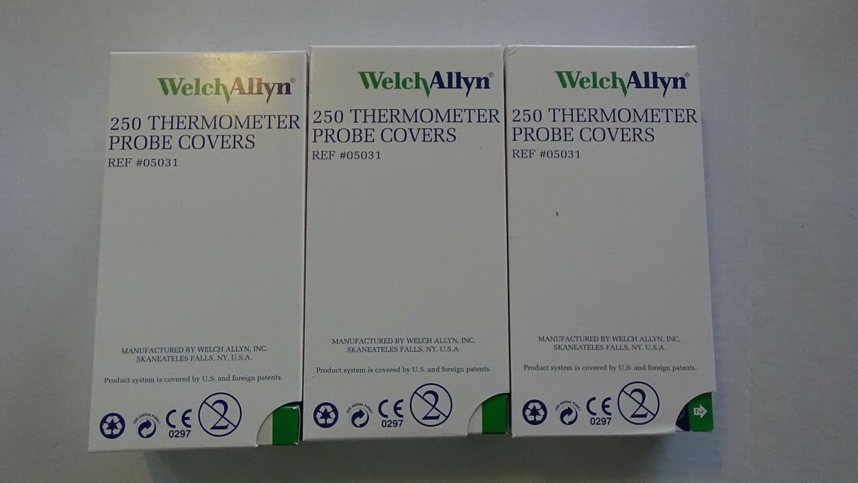 3 Boxes of 250, Welch Allyn Thermometer Probe Covers, Ref# 05031  (750 Total)