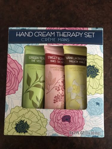 New 3 Pack Hand Cream Therapy Set Green Tea Sweet Berries Vanilla Passion