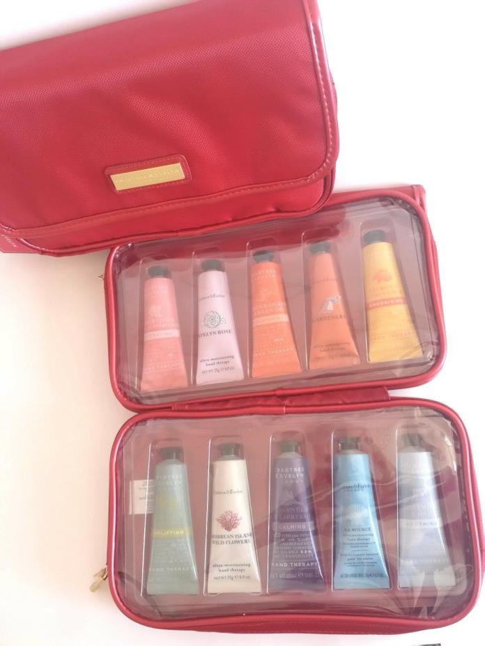 10 x Crabtree & Evelyn Hand Therapy Hand Cream with Red Travel Bag 25g Each