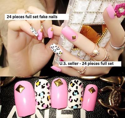 24pcs Bride Wedding 3D False Artificial Fake Nails Tips French Printed Finger