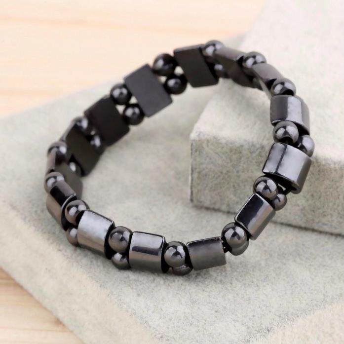 a++ UNISEX WONDERFUL MAGNETIC  Black NATURAL Hematite  Stretch bracelet