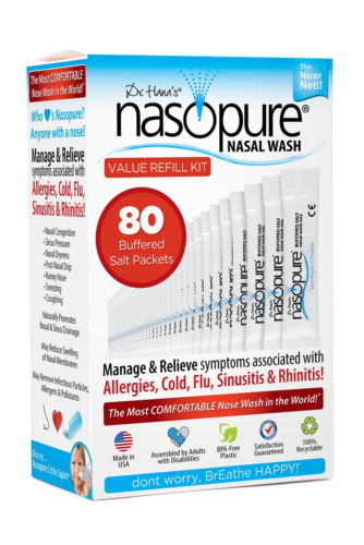 Dr. Hana’s Nasopure The “Nicer Neti Pot” | Value Refill Kit | 80 Buffered Salt |