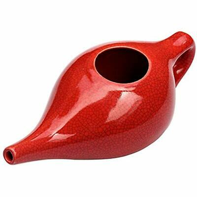 Porcelain Ceramic Neti Pot For Nasal Cleansing Crackle Pattern Red Natural And 