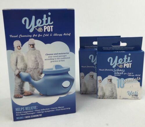 Yeti Neti Pot Homeopathic Nasal Cleansing Pot 20 Saline Packets Cold Allergy