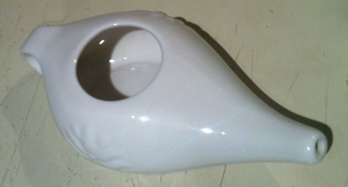Neti Pot with Lotus Flower Design by Himalayan Institute, White, Flawless Cond.