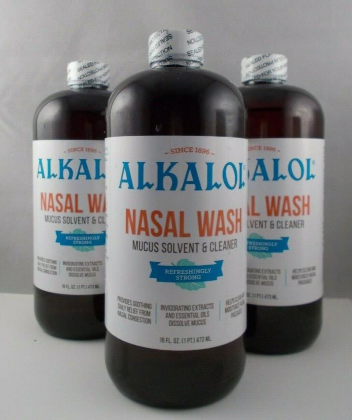 Alkalol Nasal Wash Three 16 oz. Bottles Mucus Solvent & Cleaner ~ Free Shipping