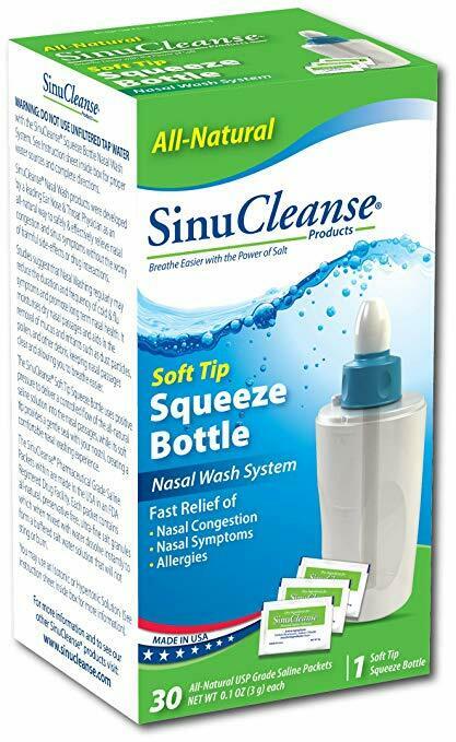 SinuCleanse Sinu Cleanse Squeeze Nasal Wash Bottle All Natural Saline 30 Packets
