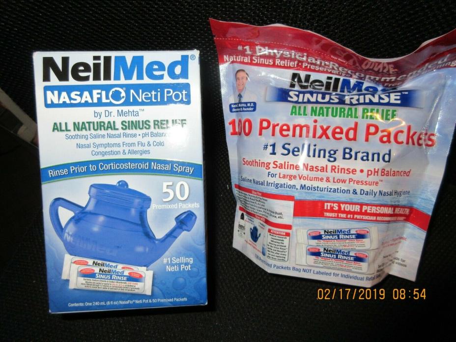 Neil Med Nasal Flo Neti Pot W 47pks Exp 3/21, 100 premixed packets 1/2019
