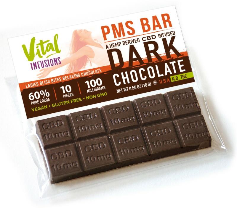 HEMP Derived Dark Chocolate Bar 100mg PMS Bar Vegan Gluten Free Non-GMO