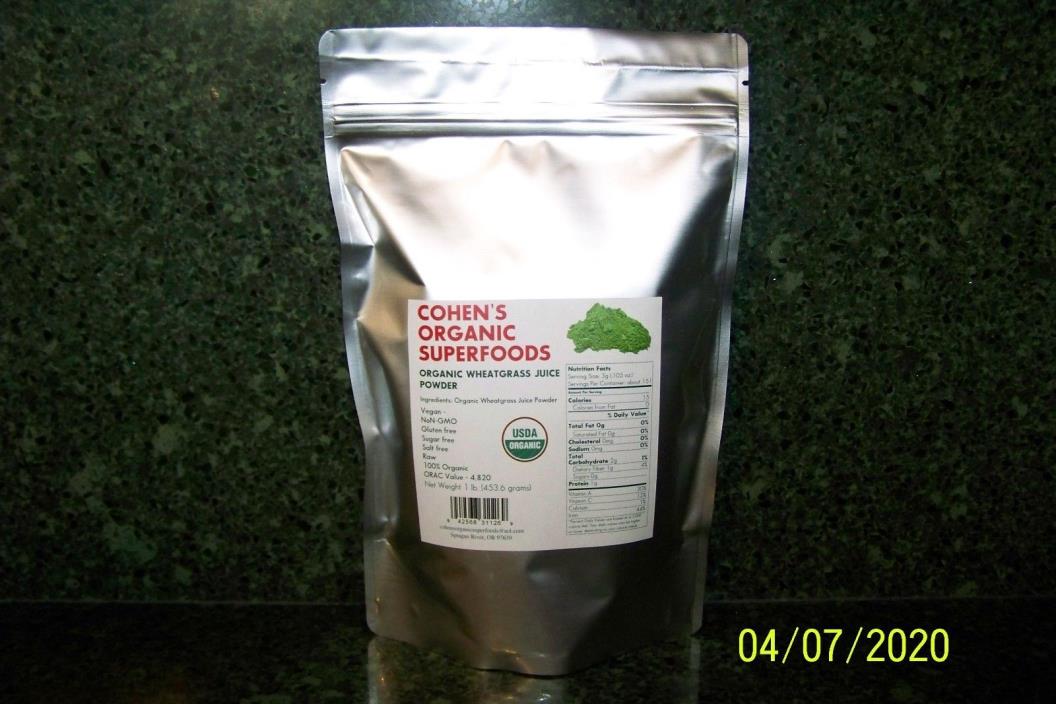 100 % USDA Organic Wheatgrass Juice Powder 1 LB. (Cohen's Organic Superfoods)