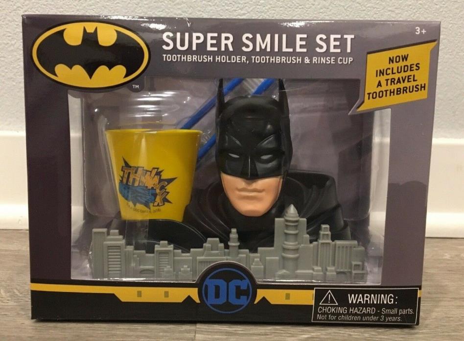 Toothbrush Batman Super Smile Set DC Comics Holder Rinse Water Cup Fun Pack