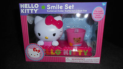 NIP Hello Kitty 3 piece smile set toothbrush, holder & rinse cup