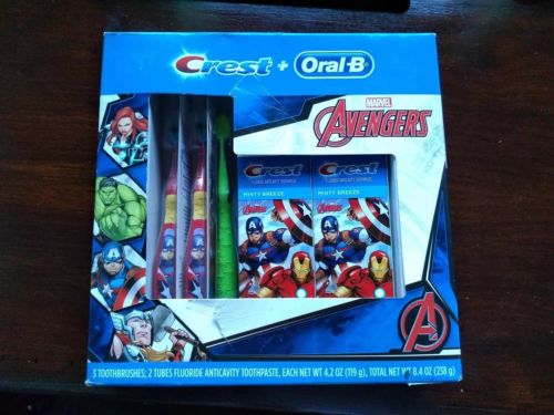 Crest Oral B Marvel Avengers 3 Toothbrush 2 Toothpaste Kit Box Minty Breeze