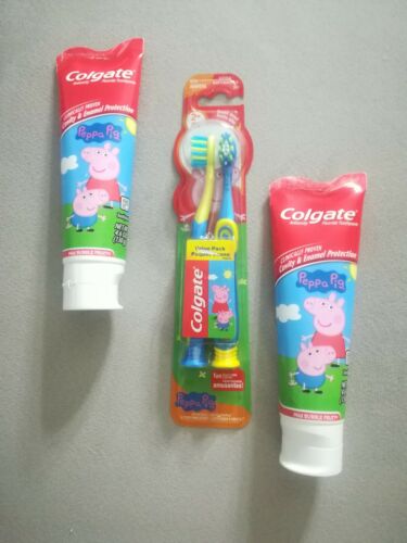 COLGATE Peppa Pig 2 Pack Toothbrush 2 Mild Bubble Fruit Toothpaste Combo